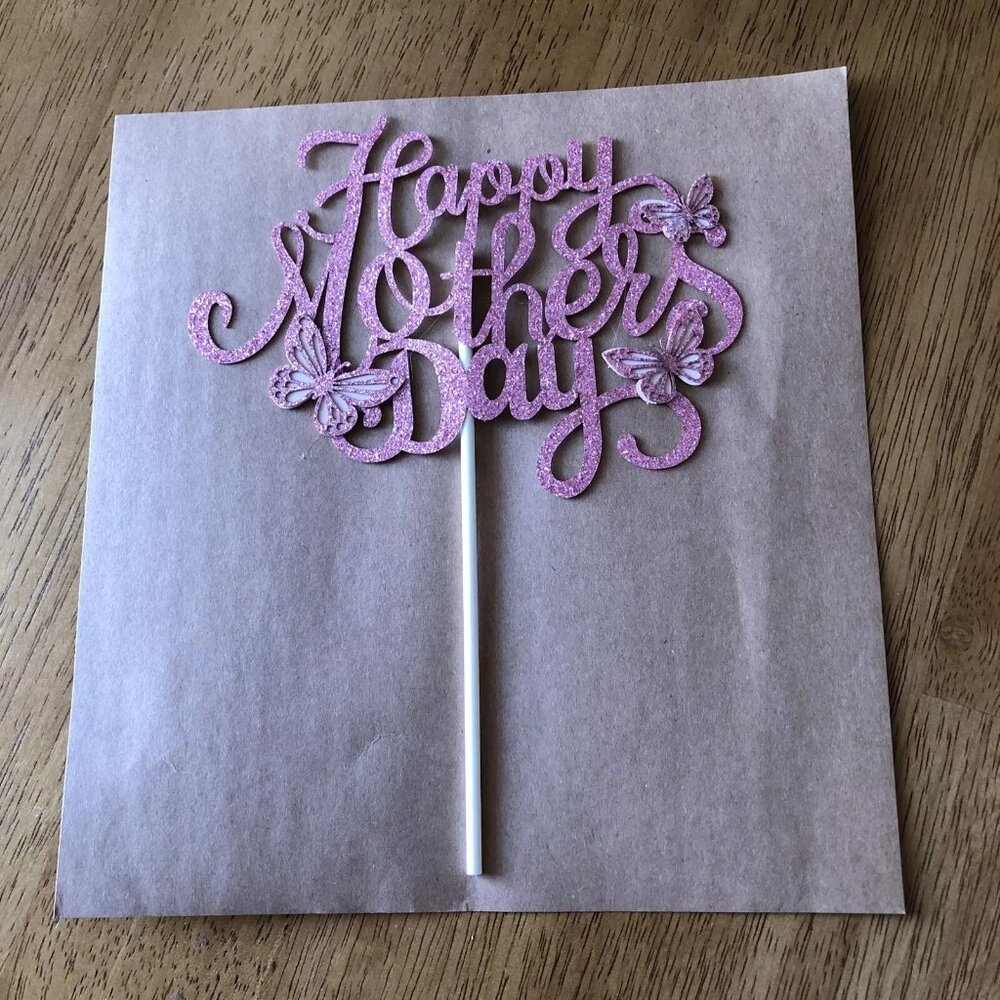 Happy Mother's Day Cake Topper Pink Glitter Cake Butterfly 5 PCS New